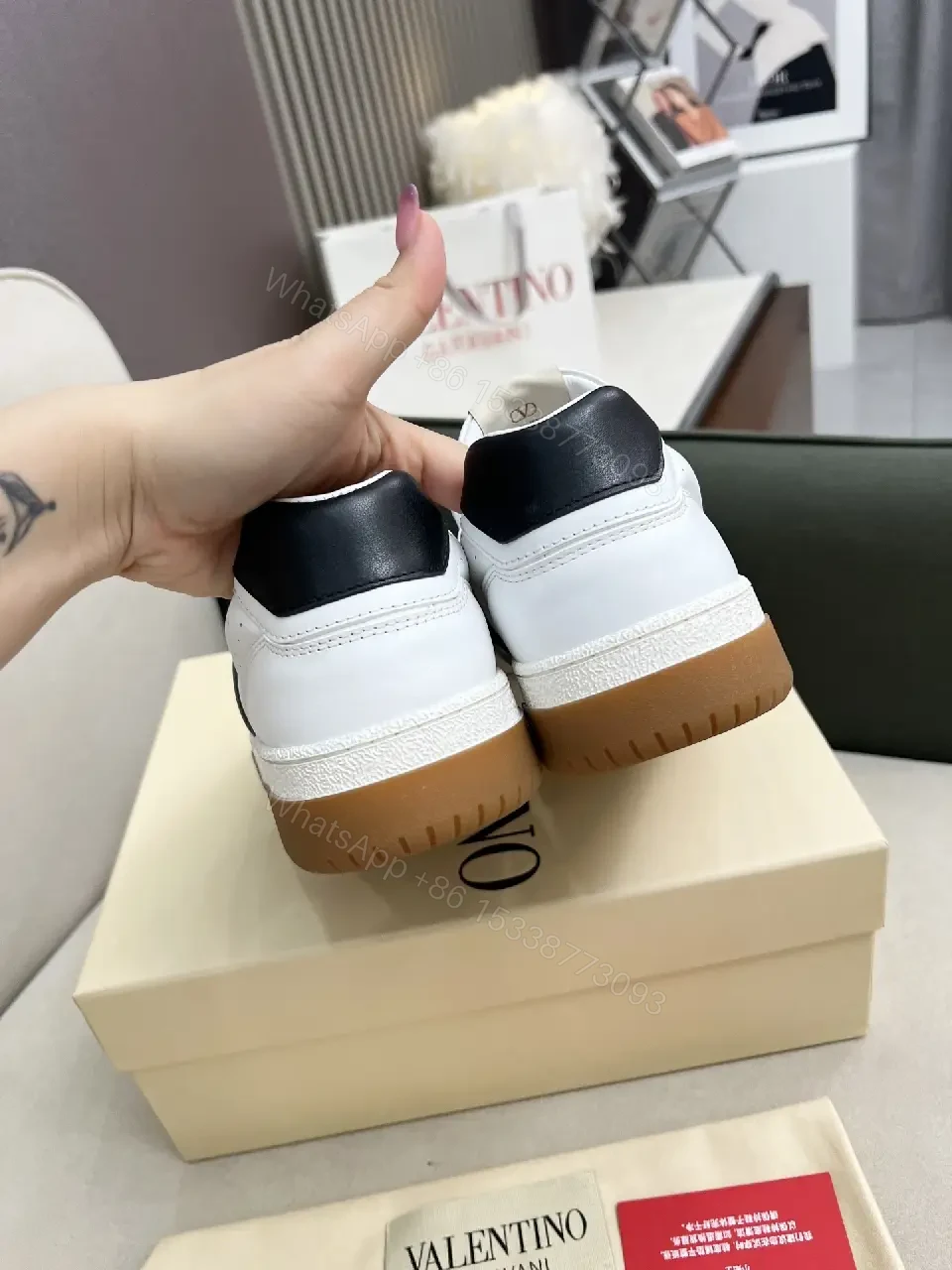 View 4 of White & Black Leather Sneaker: Modern Luxe Comfort All-Day