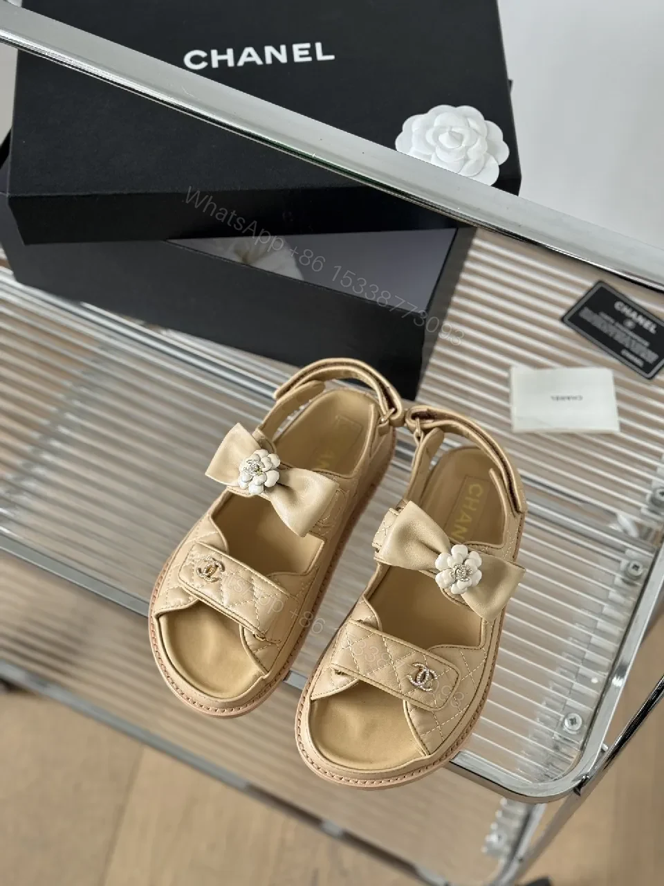 Soft Metallic Leather Bow Sandals — Embellished, Open-Toe Comfort — view 1