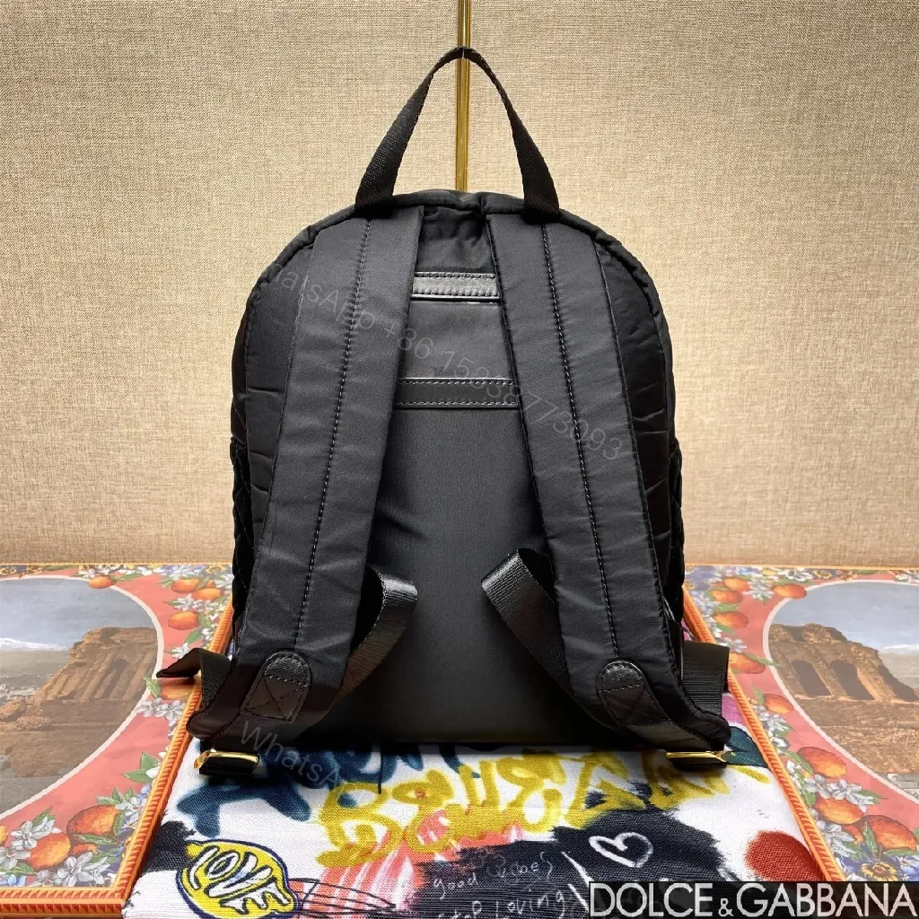 View 6 of Black Quilted Backpack with Colorful Logo Embellishments, All-Day Comfort