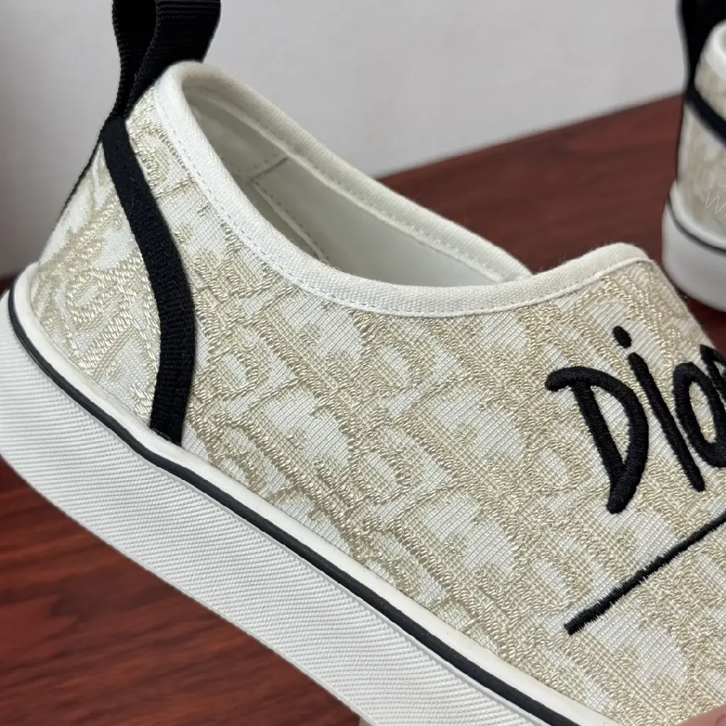 View 8 of Beige Canvas Slip-On Sneakers with Logo
