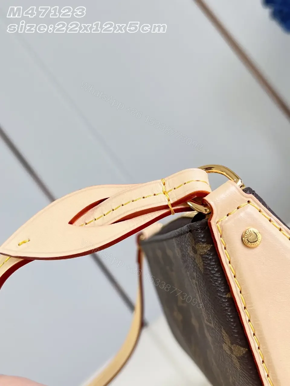 View 7 of Dark Brown LV Monogram Leather Clutch with Red Piping