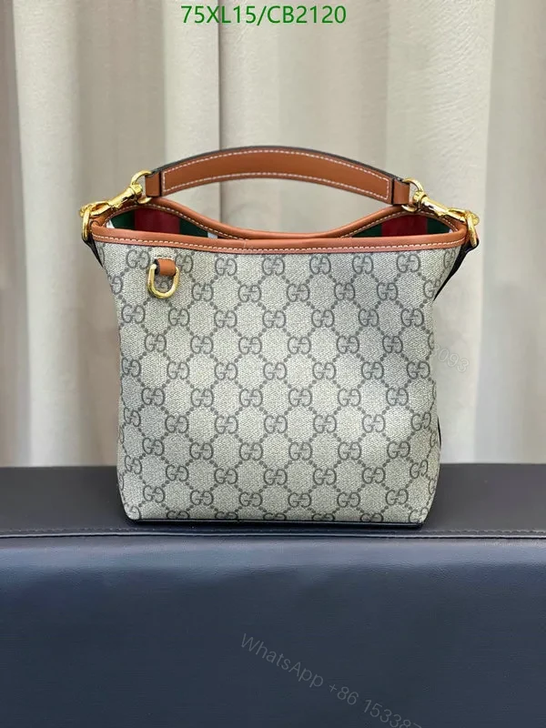 Beige Gucci GG Emblem Dupe Mini Bucket Bag Leather Trim QCY519 — view 1