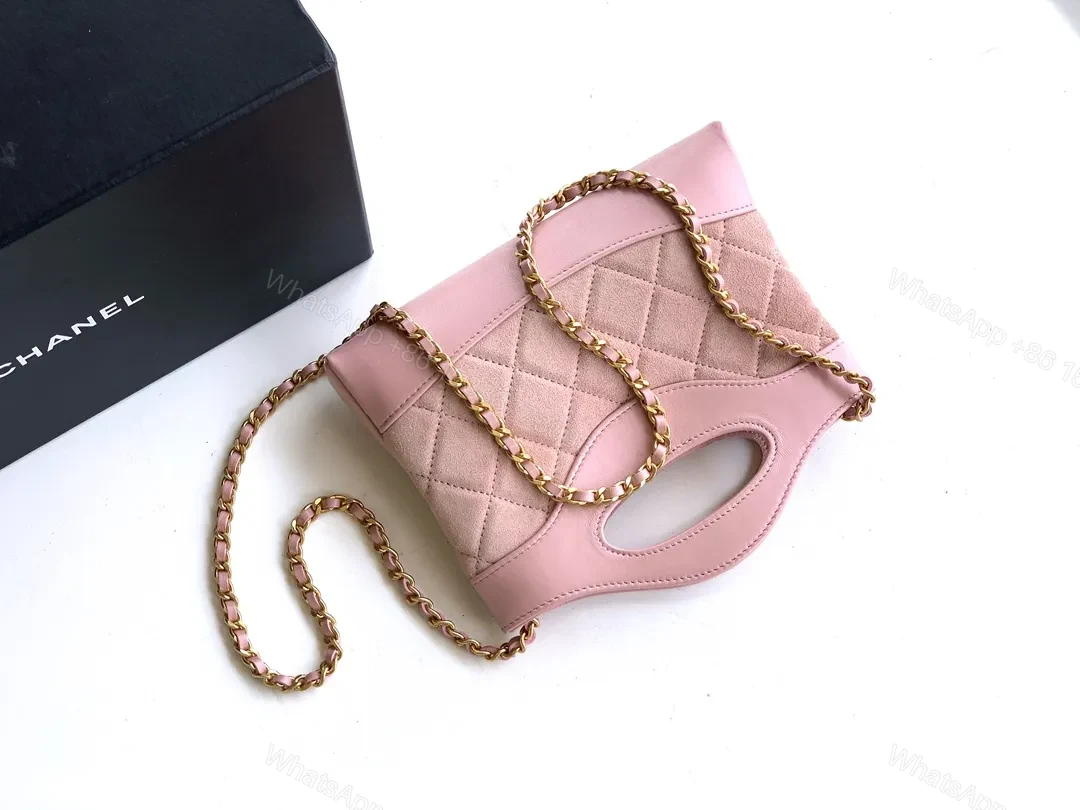 View 3 of Soft Pink Velvet-Trim Quilted Mini Satchel