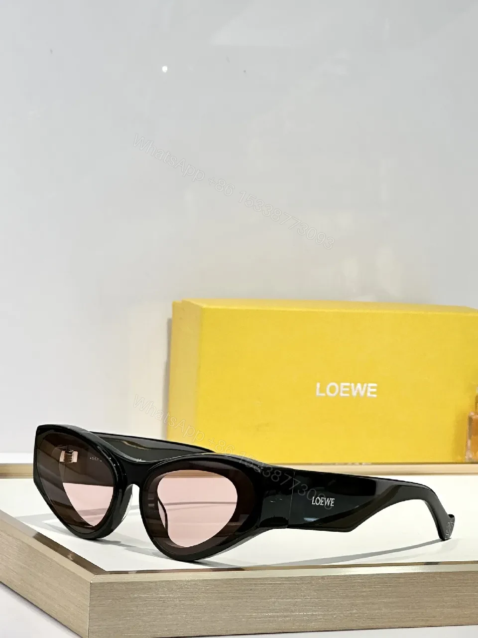 View 6 of Bold Black Acetate Cat-Eye Sunglasses with Polarized Yellow Lenses