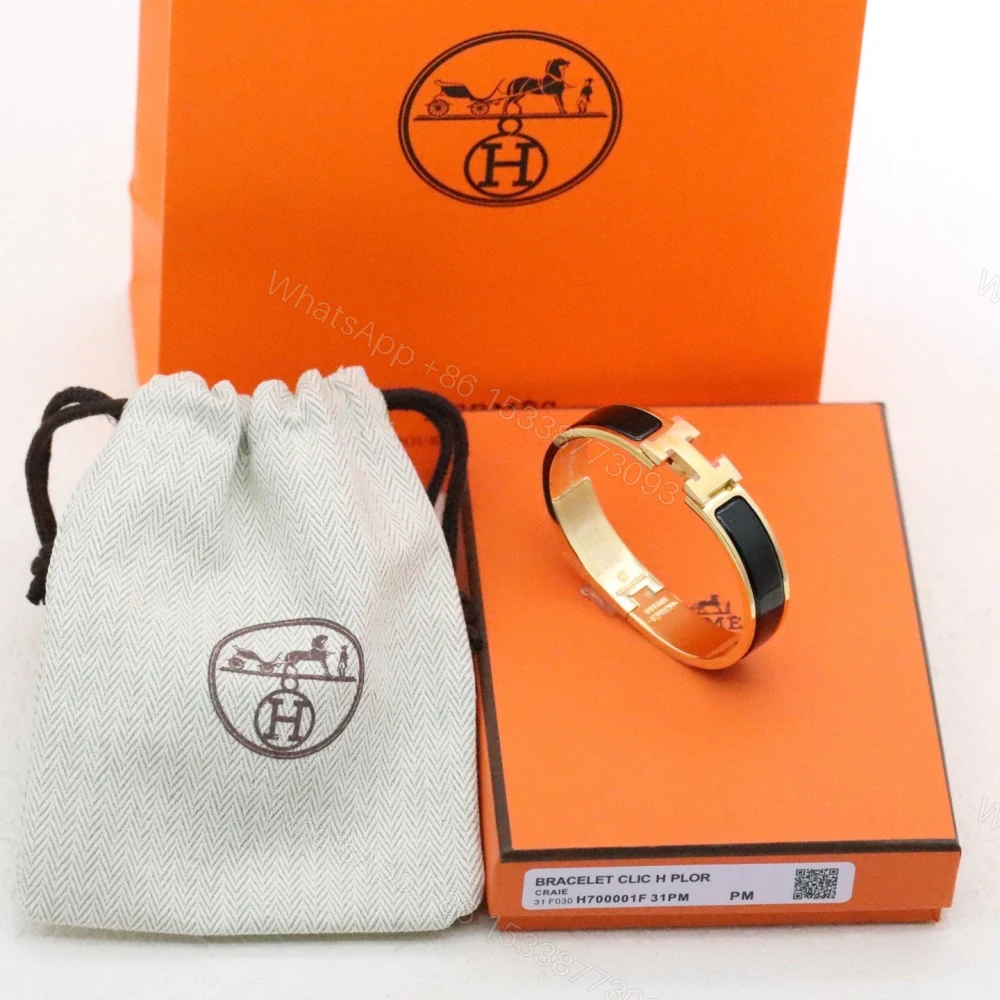 View 3 of 高仿Hermes*ClicH系列H700001F01鍍金琺瑯手鐲黑金色