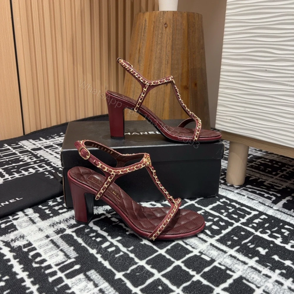 View 7 of 高仿Chanel*25C系列G46109A小羊皮高踭涼鞋紅色8.8CM免檢版