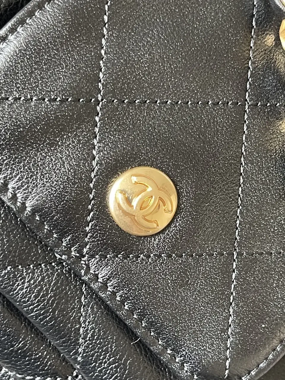 View 4 of Quilted Black Leather Satchel with Gold Chain Accent