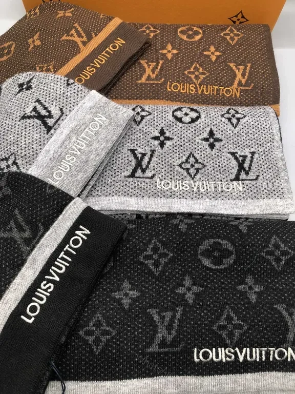 View 8 of Louis Vuitton Monogram Wool-Blend Scarf & Beanie Set, Luxury Warmth