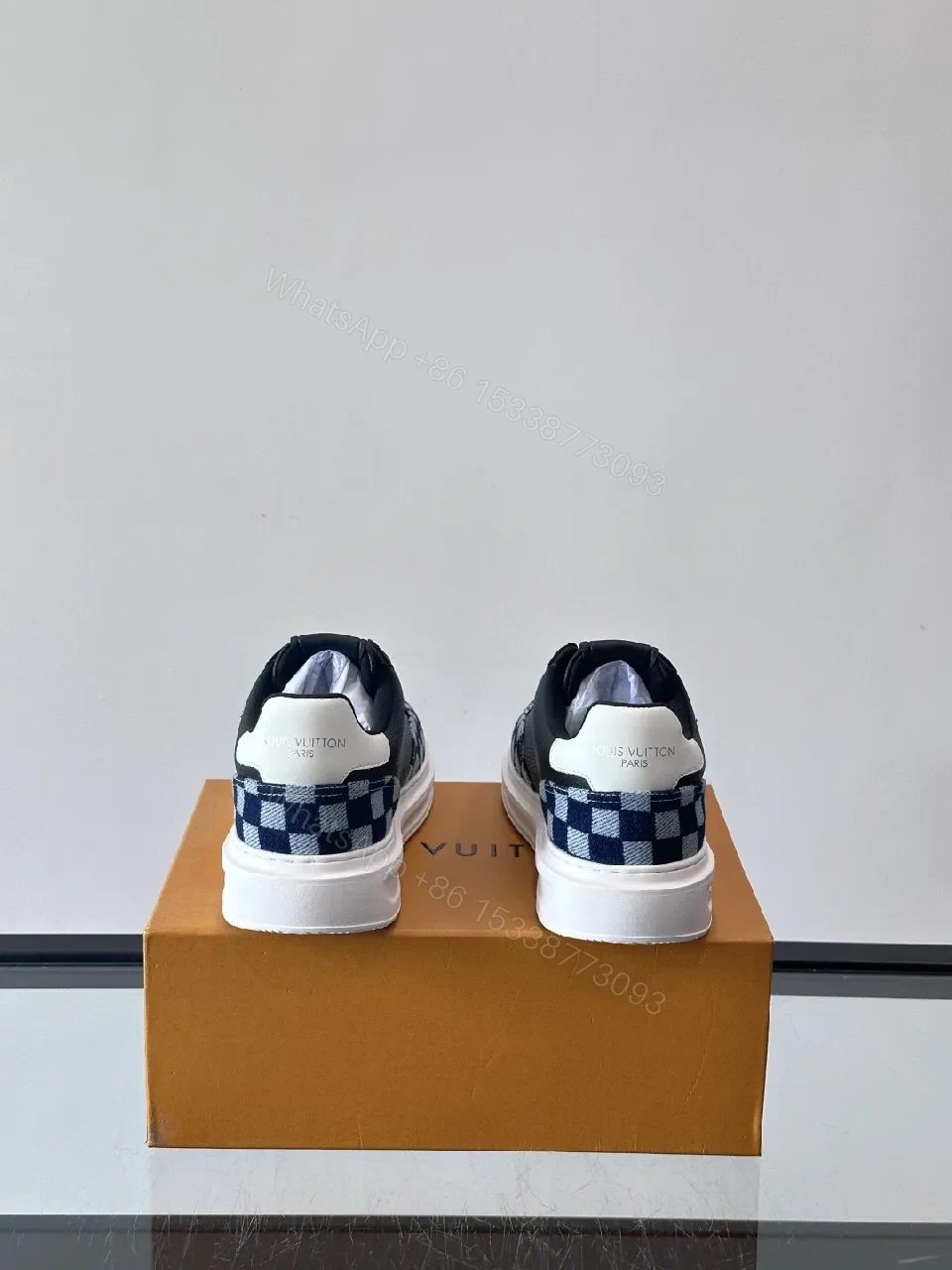 View 2 of Bold Checkerboard Tech Trainers, Leather Panels, LV Motif Sneakers