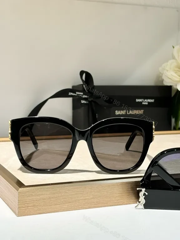 View 4 of Bold Black Acetate Sunglasses: YSL Logo Hardware Statement Sunglasses