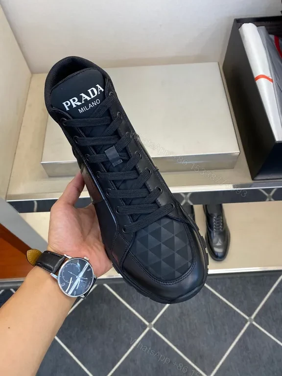 Prada Milano Geometric Leather High-Top Sneakers — view 1