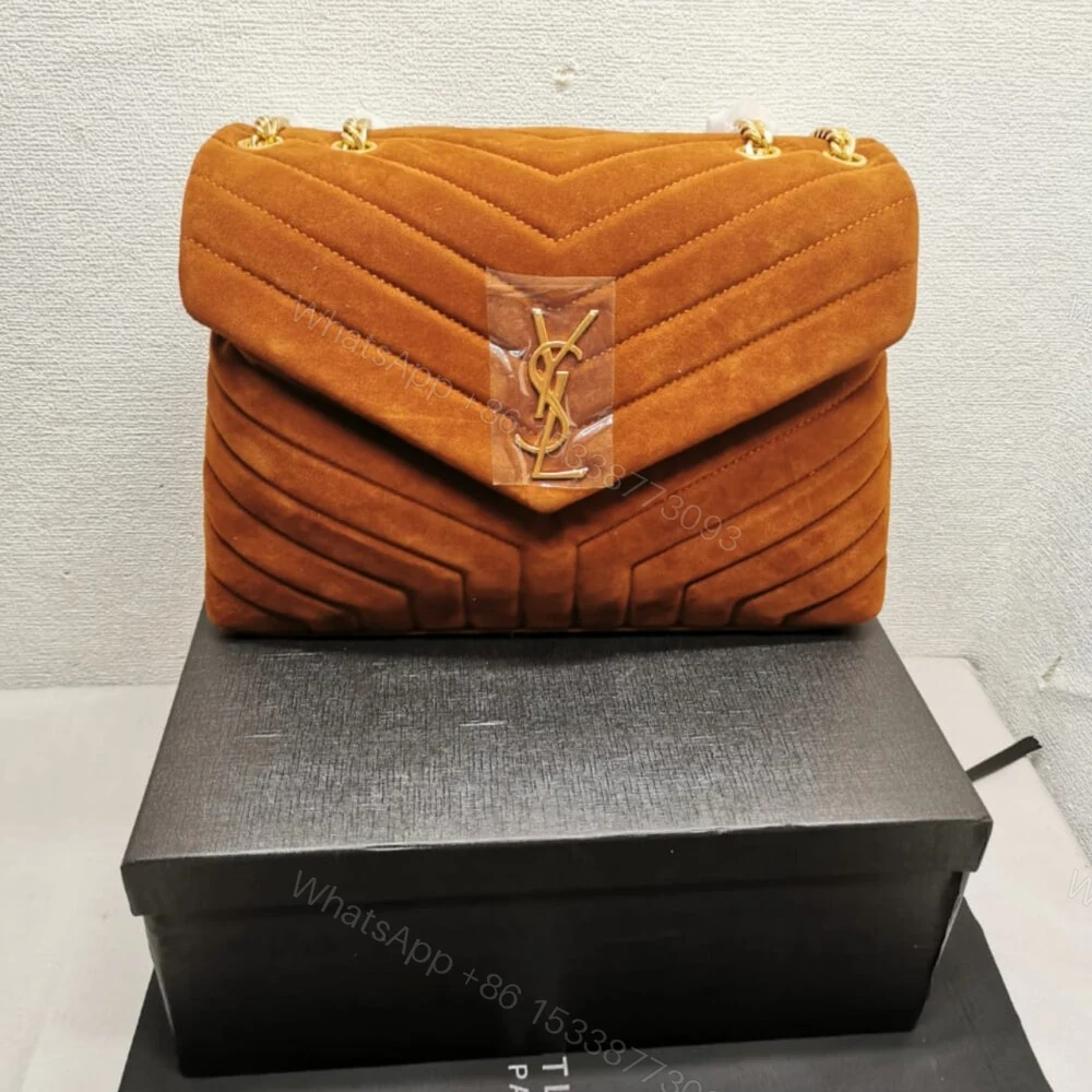 View 2 of Saint Laurent Cinnamon Loulou Large Chain Bag In Suede Brown 31Cm