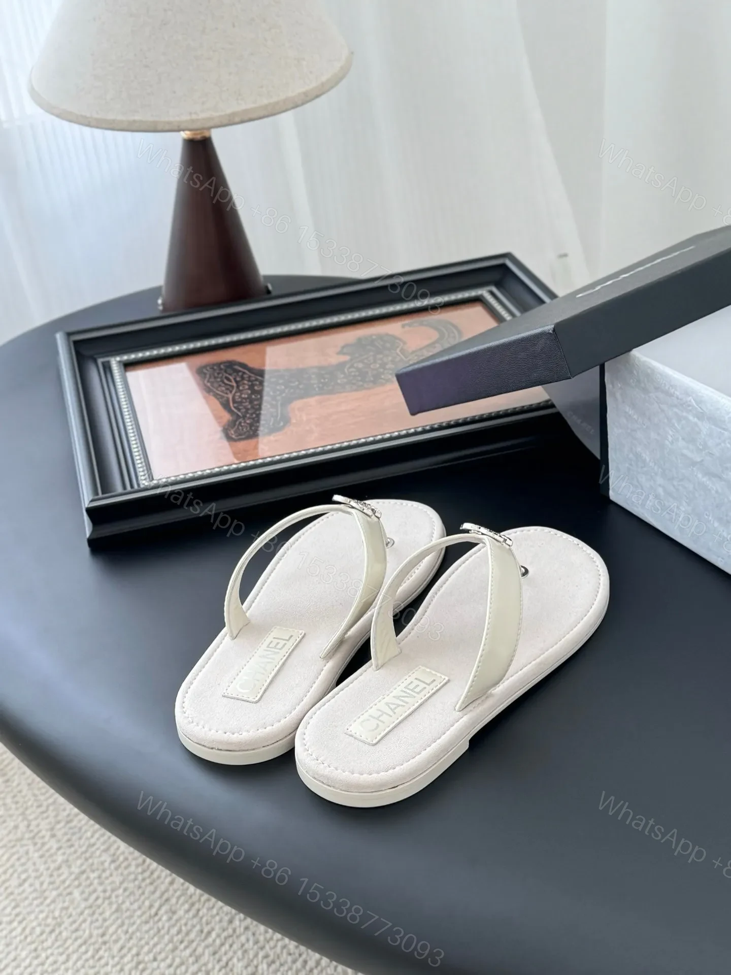 View 3 of Chanel Women White Leather Thong Sandals
