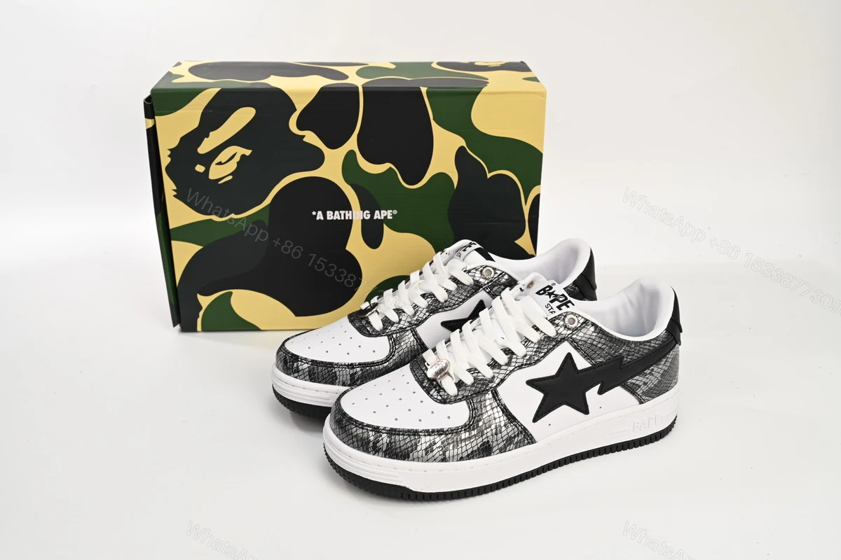 A Bathing Ape Bape Sta Low Black Black Snake Skin 1180 191 009 — view 2