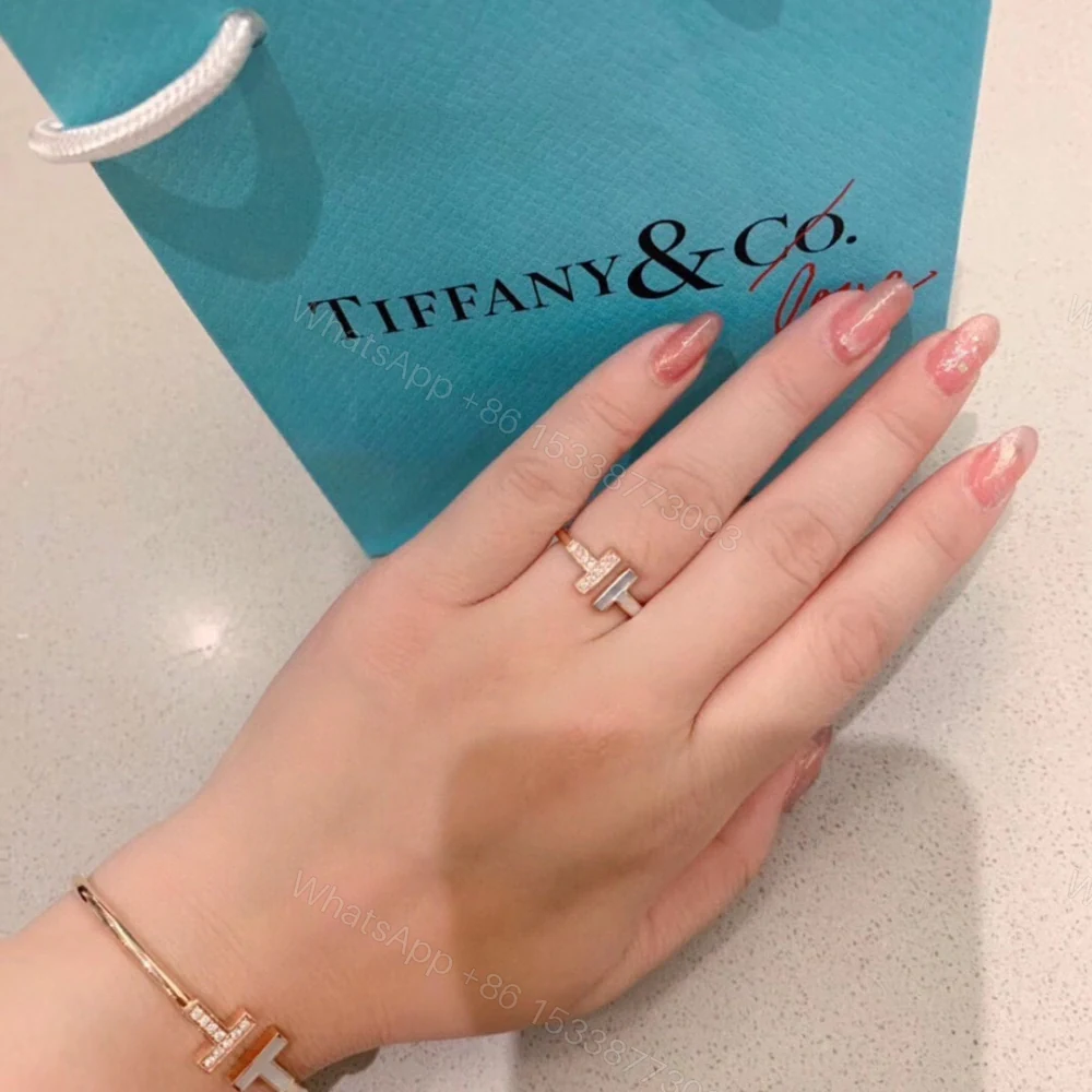View 6 of 高仿Tiffany&CO蒂芙尼T系列GRP11104雙T貝母碎鑽手鐲玫瑰金