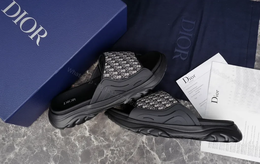 View 3 of Patterned Dior Slide Sandals: Monogram Jacquard, Cushioned Comfort