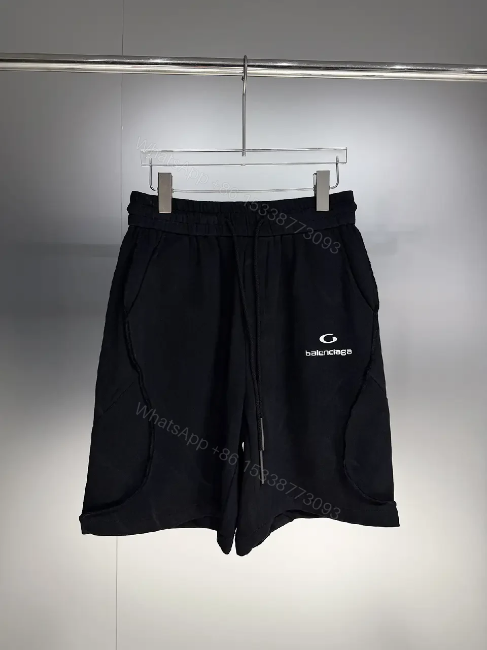 View 3 of Black Nylon Jogger Shorts with Balenciaga Logo