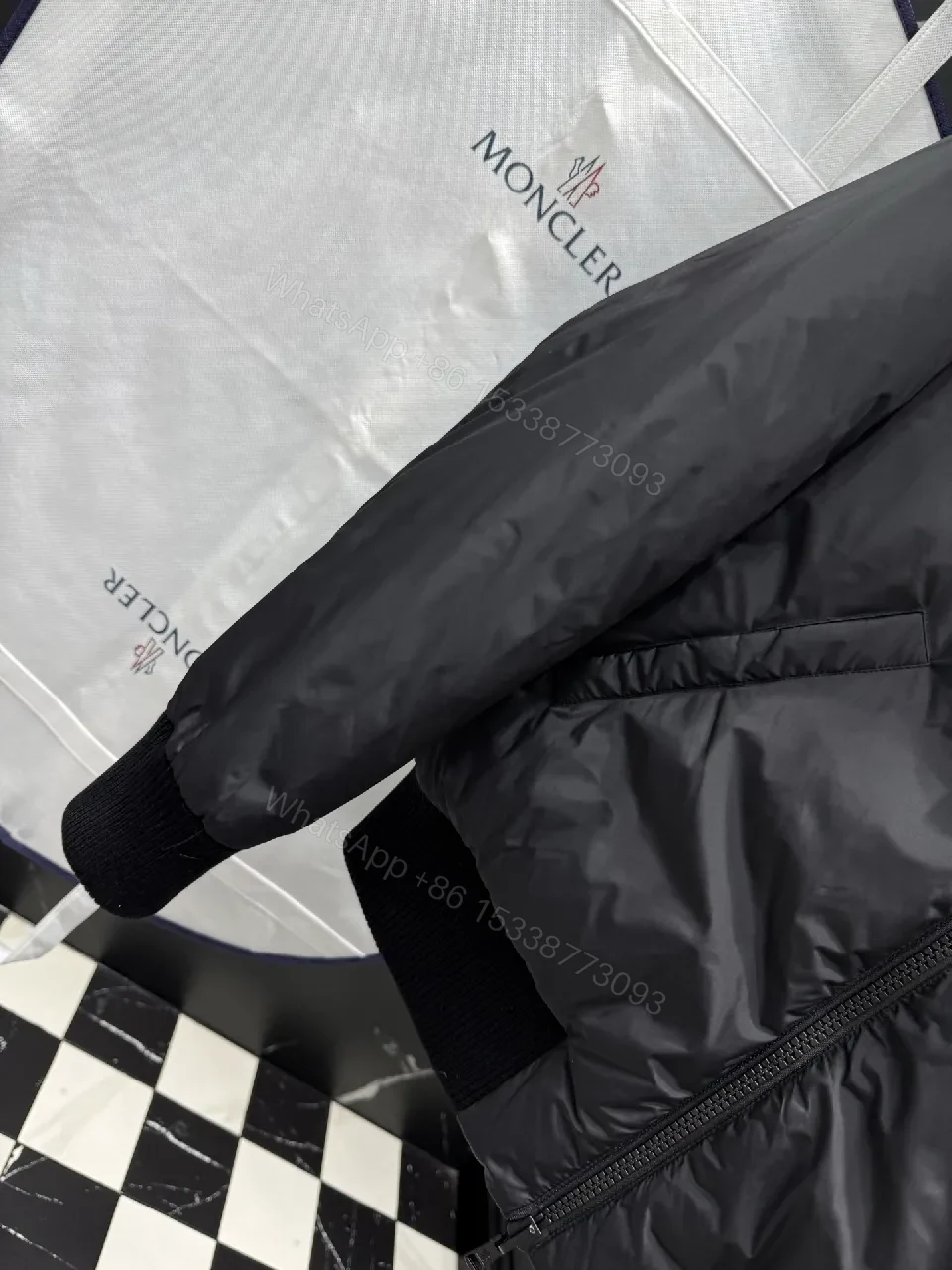 View 9 of Dark Nylon Bomber: Plush Sherpa Collar Jacket with Quilted Shell