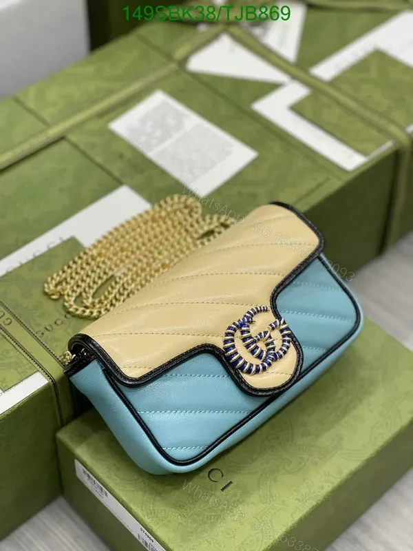 View 22 of Gucci Blue and Red GG Marmont Mini Leather Shoulder Bag featuring Textured Torchon Double G AS474