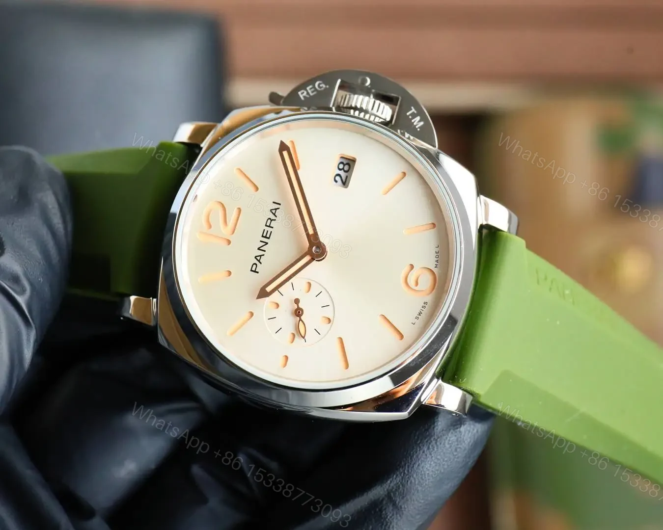 View 4 of Panerai Luminor Due Green Strap Watch White Dial Ultimate 42MM PAN-LD-WHT-GRN-RUB-42