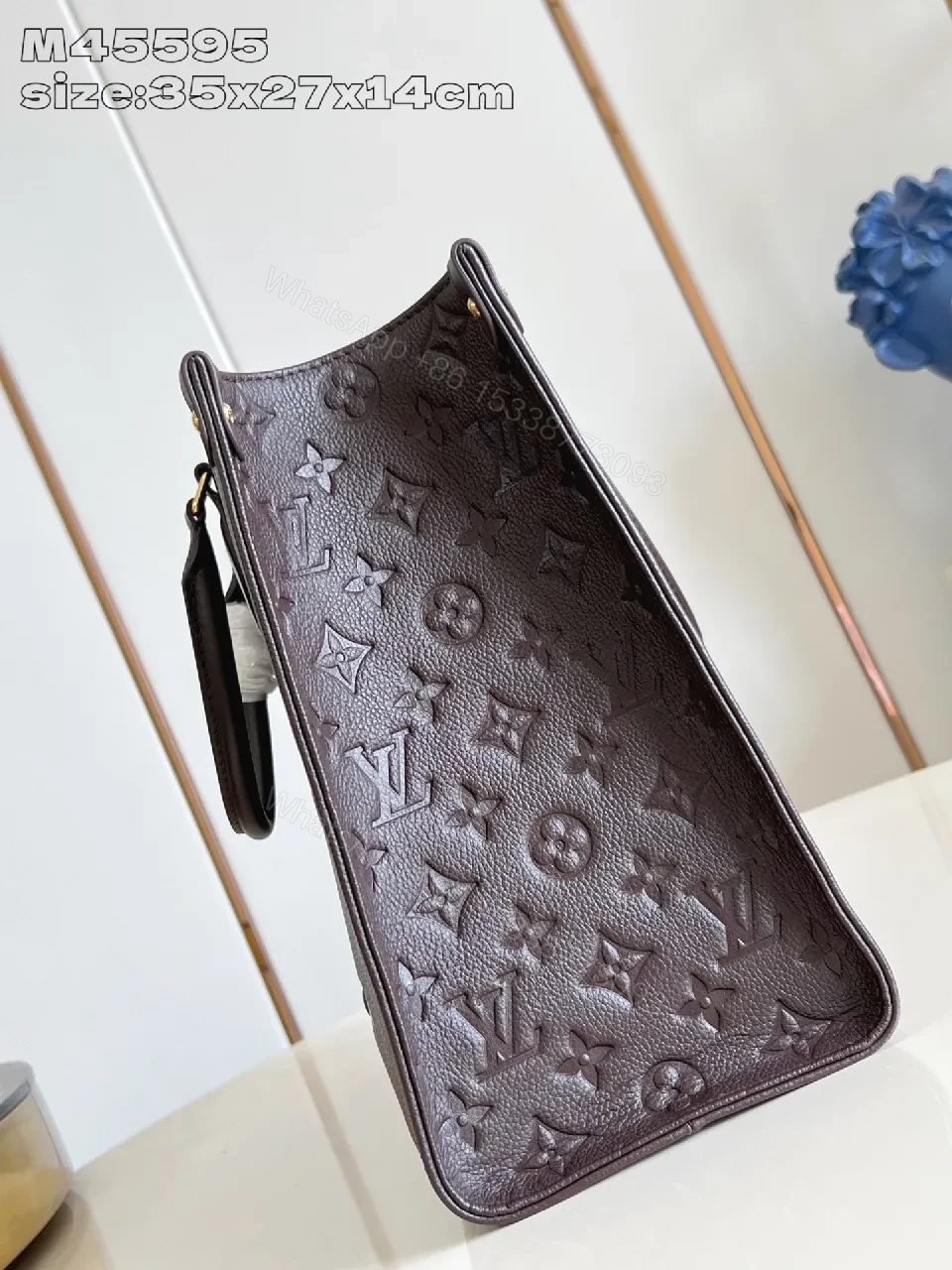 View 2 of Structured Monogram Tote: Textured Leather, Gold Accents, Designer-Inspired Tote