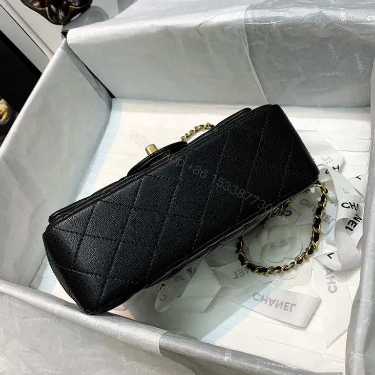 View 8 of Classic Quilted Black Bag with Gold Hardware - Luxury Leather Tote
