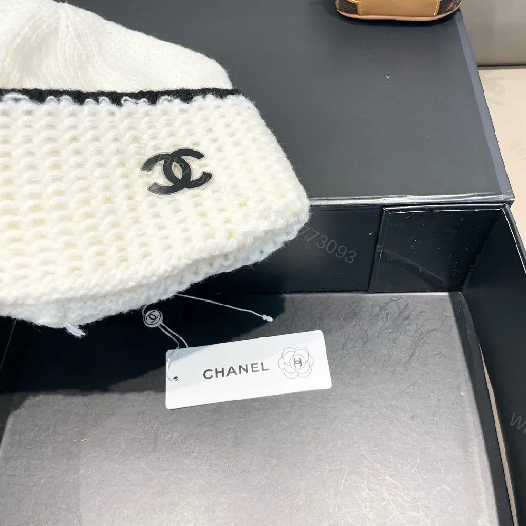 View 9 of White Knit Beanie - Luxe Chanel Accent, Classic Warmth