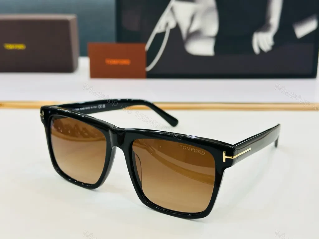 View 2 of Bold Black Sunglasses with Gold Accents - Luxury Tom Ford-Inspired Eyewear