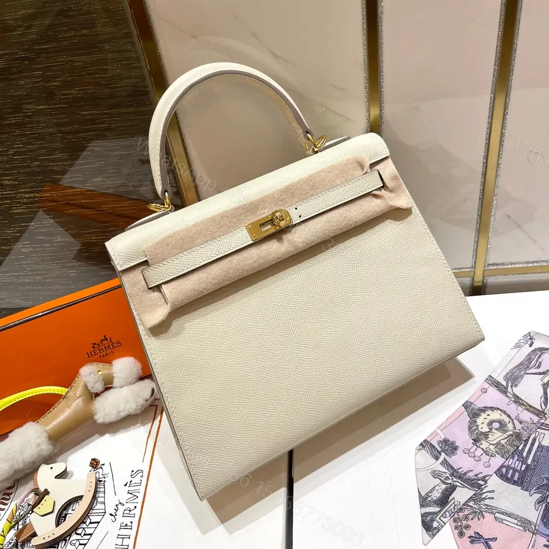 View 5 of HN 25CM WHITE EPSOM LEATHER GOLD HARDWARE