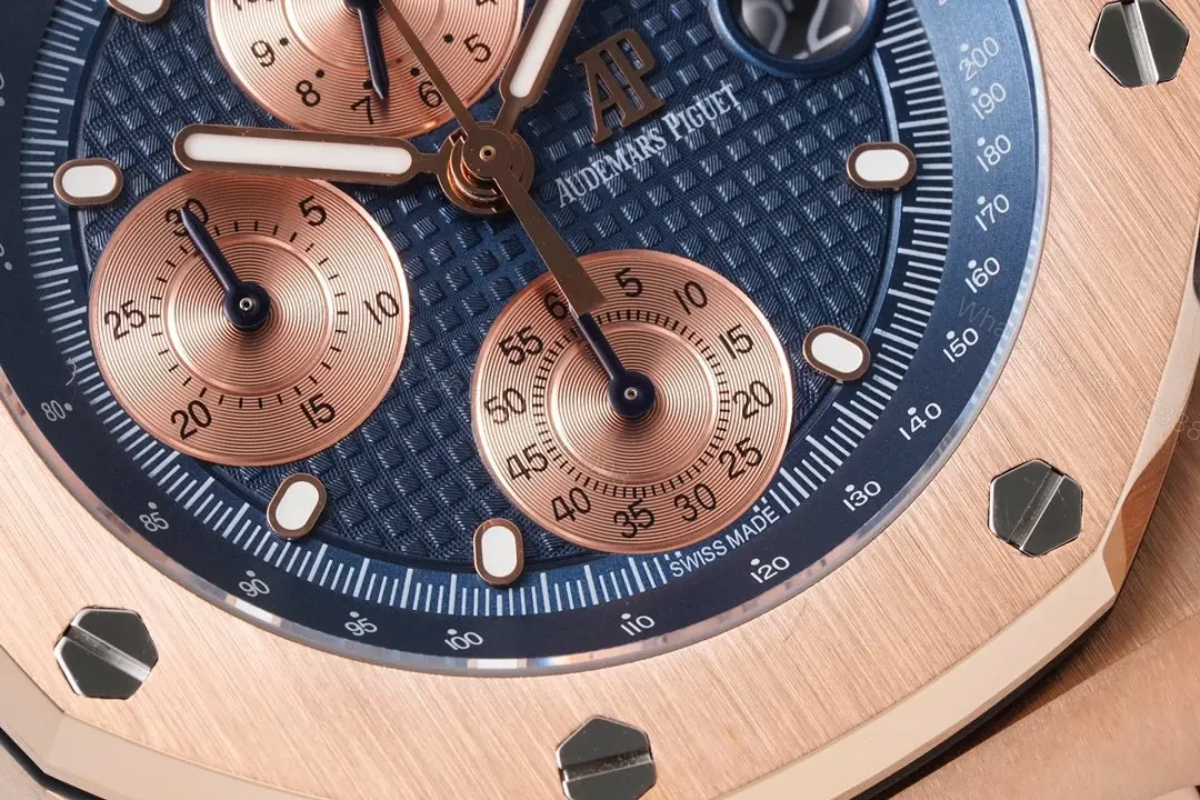 View 5 of JF Factory Audemars Piguet Royal Oak Offshore Rose Gold Steel Bracelet Watch with Blue Dial and 4404 Chronograph Movement