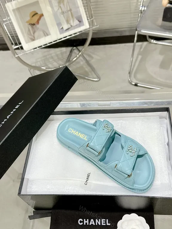 View 2 of Lightweight Luxe Sandals: Soft Ice-Blue, Quilted Signature Details