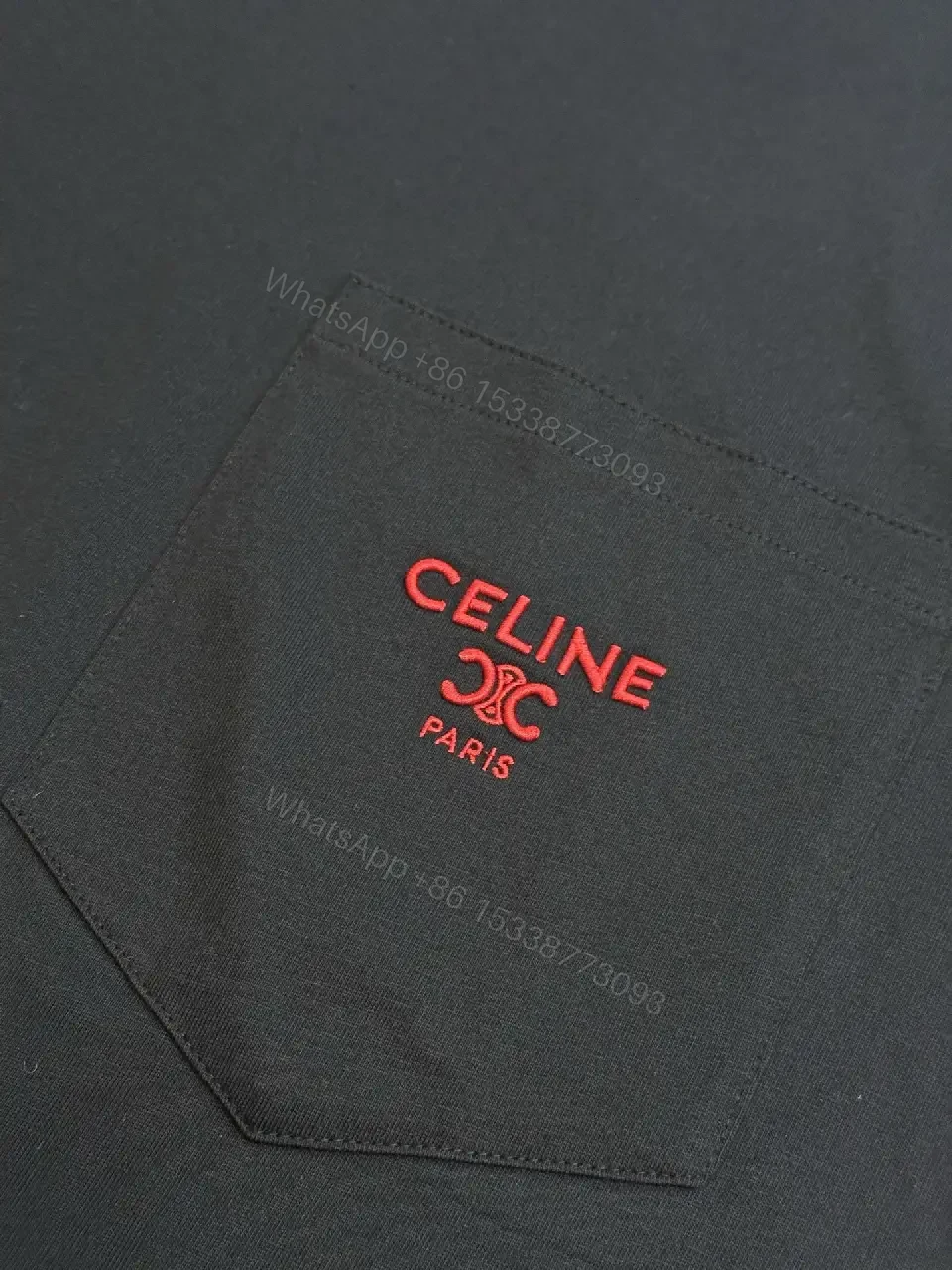 View 8 of Minimalist Black Tee with Red Pocket Detailing - Premium Unisex Tee