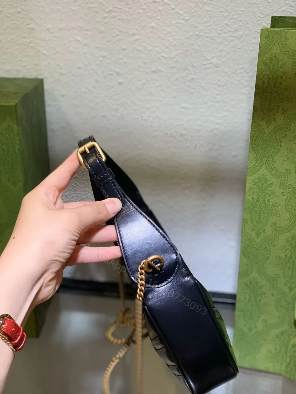 View 2 of Gucci GG Marmont Half Moon Luxury Handbag Black 24cm