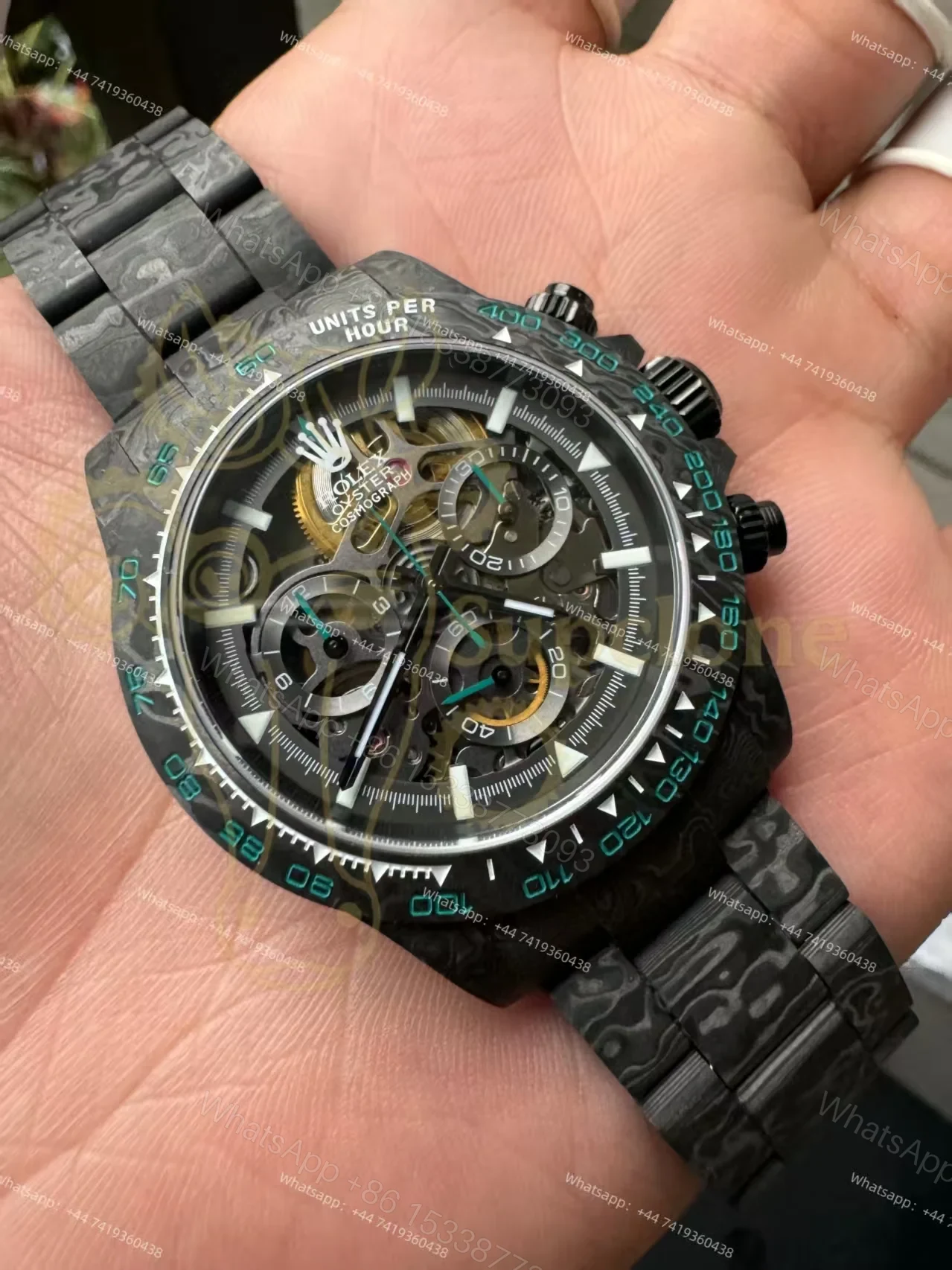 View 5 of Rolex Super Clone Carbon Fiber Daytona Teal Green Accents Full Carbon Bracelet