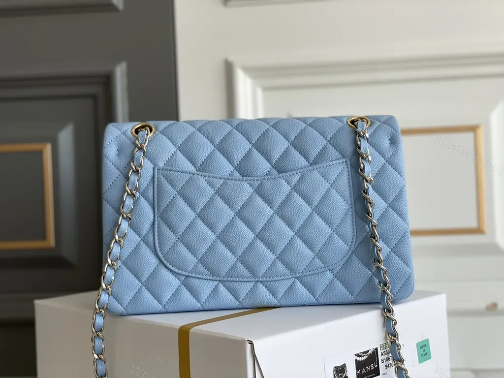 View 8 of Soft-Blue Quilted Chain Bag - Luxury Day-to-Night Utility