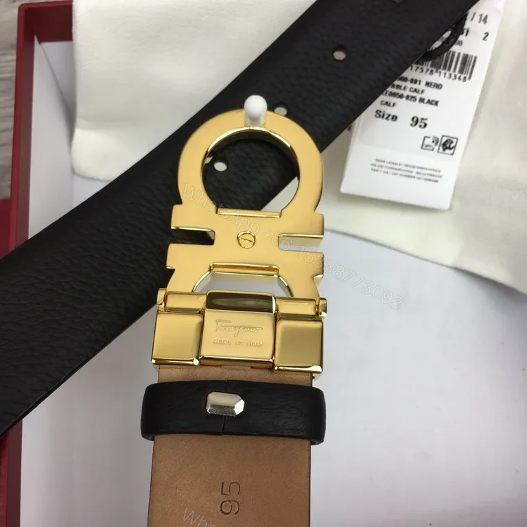 View 2 of Gold Buckle Leather Belt â€” Luxury Pebble-Grain, Ferragamo-Inspired