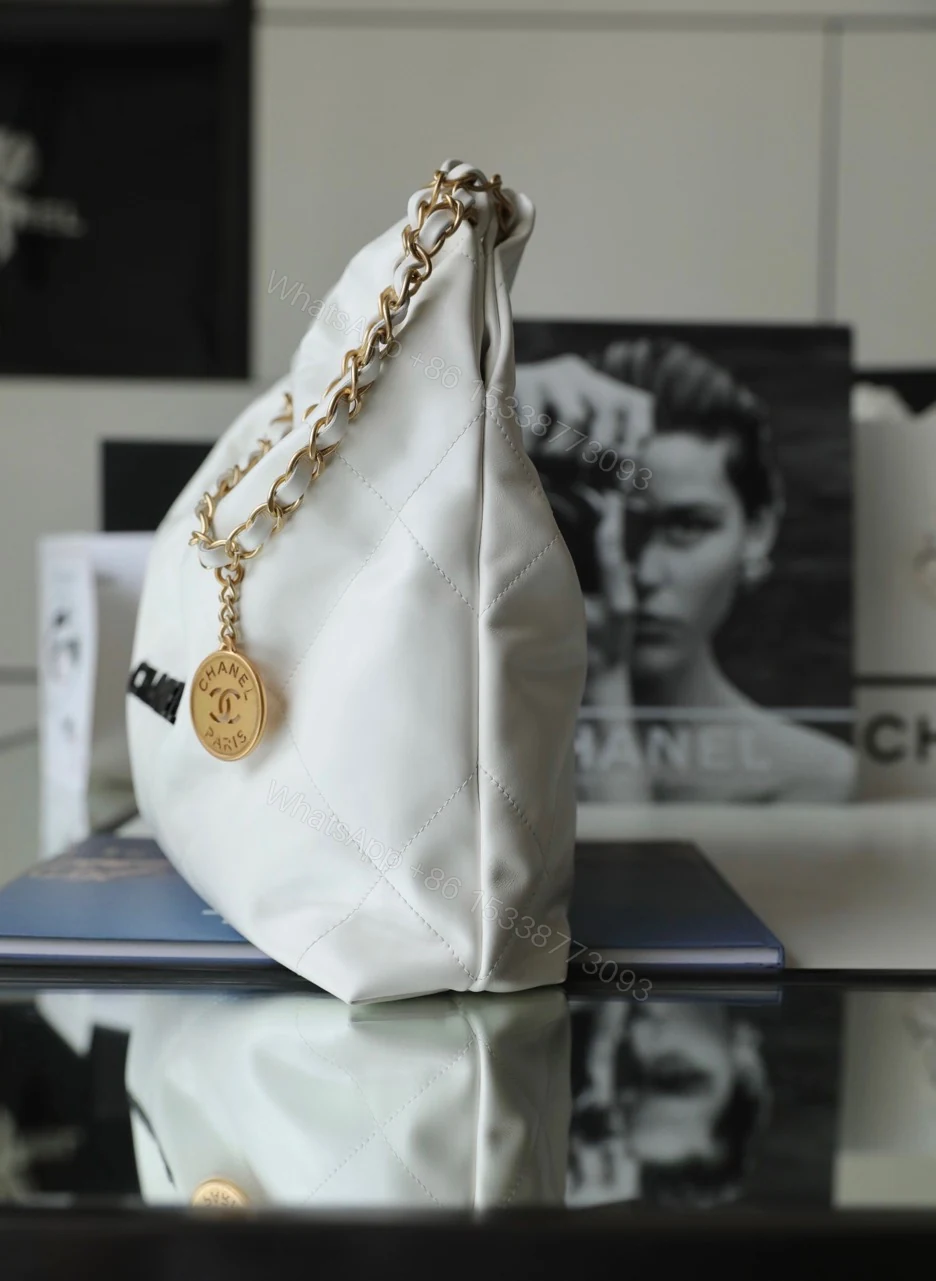 View 3 of Chanel 11 Handbag 22 Shopping Woman’s White Smooth Leather 35cm