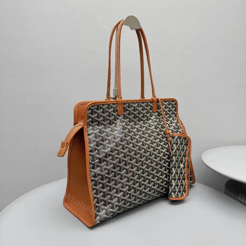 View 8 of Structured Pattern Carry-All: Leather Trim, Monogram Style Bag