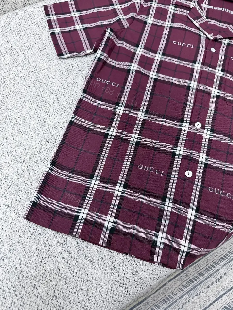 View 7 of Burgundy Plaid Button-Up — Premium Casual Camp Collar Shirt