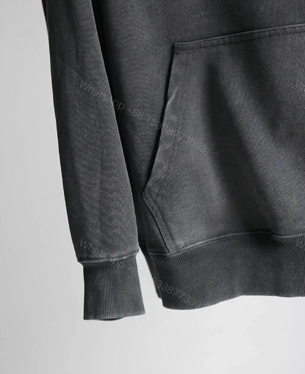 View 5 of Charcoal Hoodie – Twill Embroidered Luxe Sweatshirt