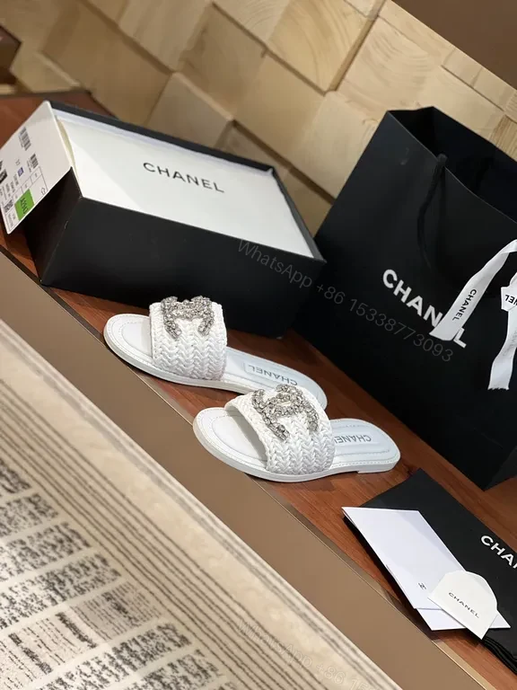 View 5 of Lux White Sparkle Slides - Chanel-Emblem, Luxe Comfort