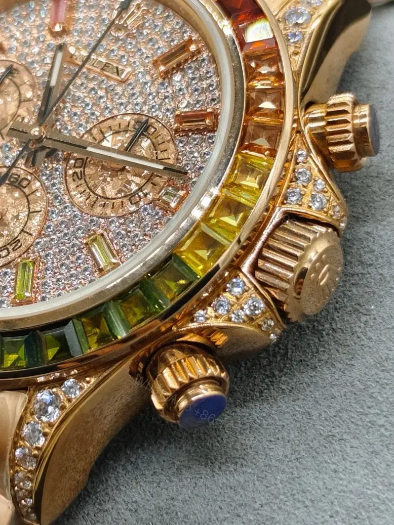 View 5 of Premium Rolex Daytona Rainbow Iced Rose Gold replica 40MM Oyster Bracelet Edition RLX-DAYTONA-RAINBOW-ICED-ROSEGOLD-40MM-OYSTER-BRACELET