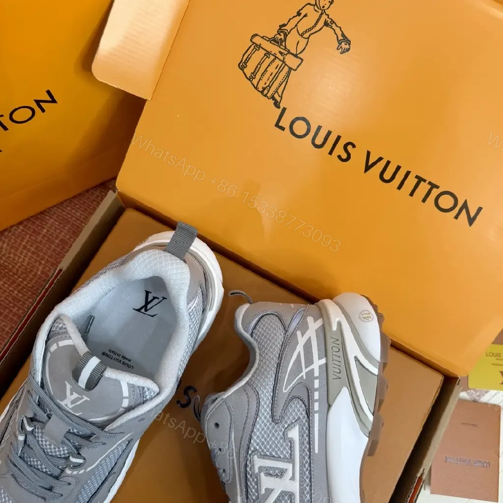 View 3 of Gray Mesh Leather Details Modern Durable Support Sneakers