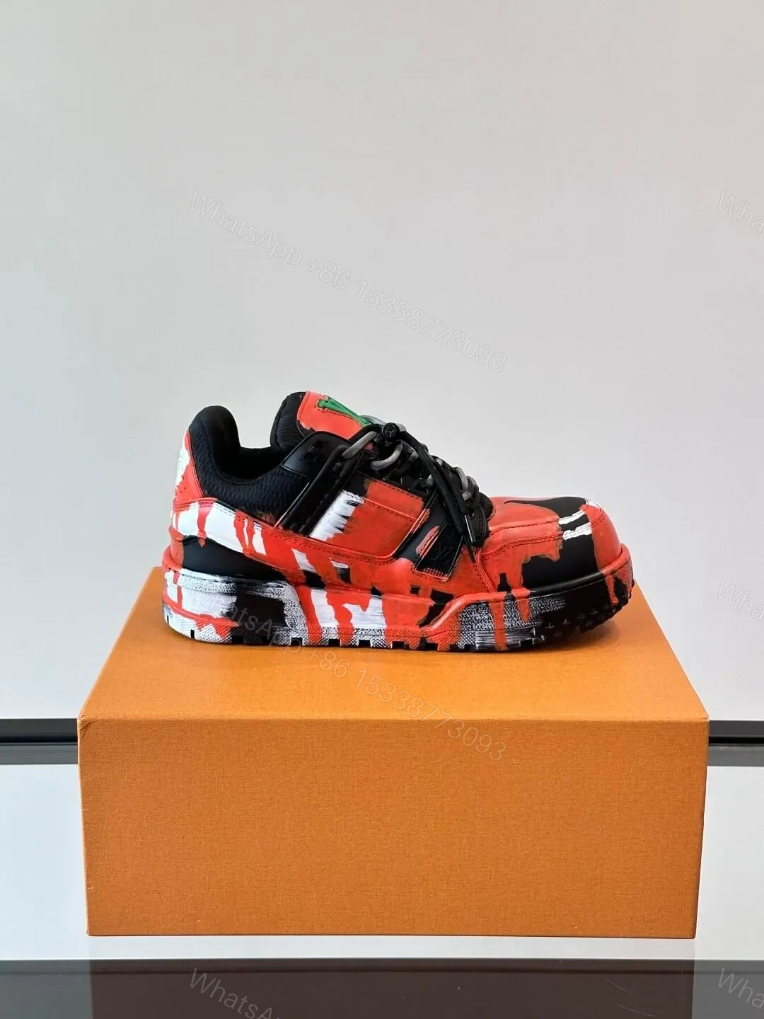 View 6 of LV Men Red Black Leather Sneakers