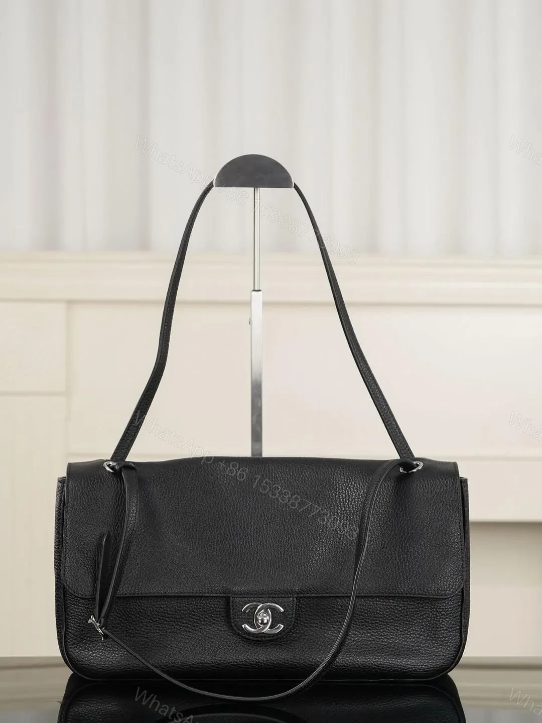 View 4 of Chanel Maxi Flap 32 Black Sliver Hradware