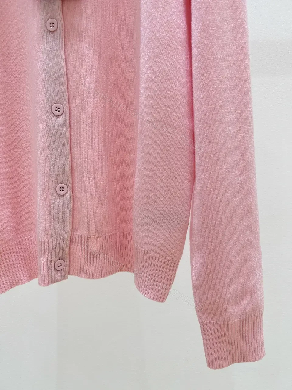 View 4 of Soft Pink Cardigan with Signature Check Collar Knitwear, Lightweight Warmth