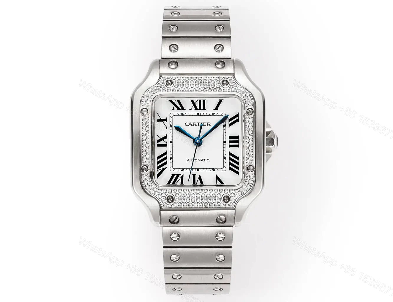 View 2 of Cartier super clone Santos White Dial Diamond Steel Bracelet Premium 40MM RG-CARTIER-SANTOS-WHT-DIA-STL-40