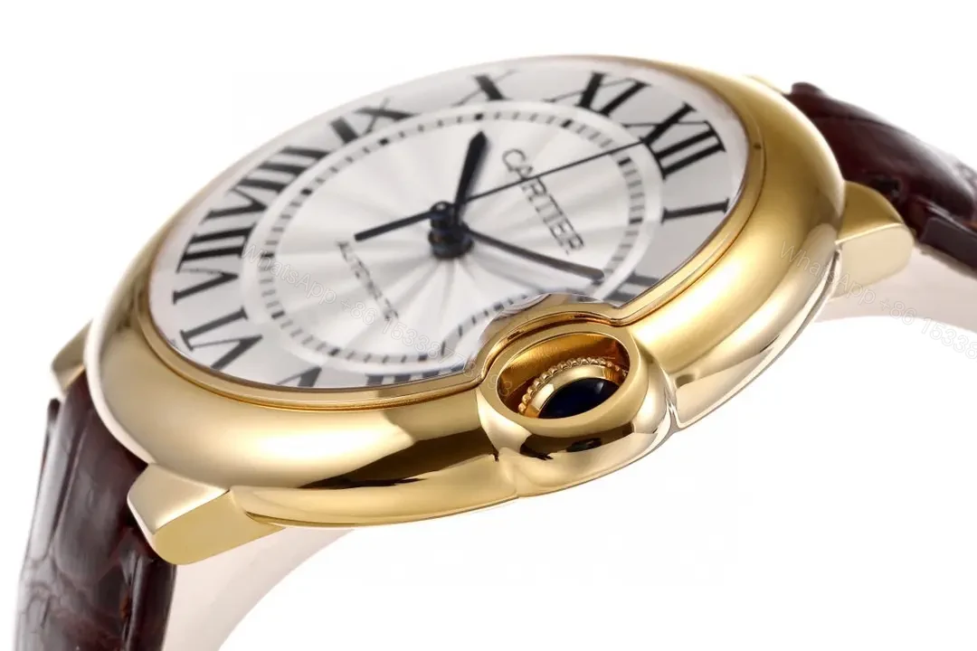 View 5 of AF Factory Cartier Ballon Bleu 42mm Gold Case with Brown Alligator Leather Strap Automatic Watch