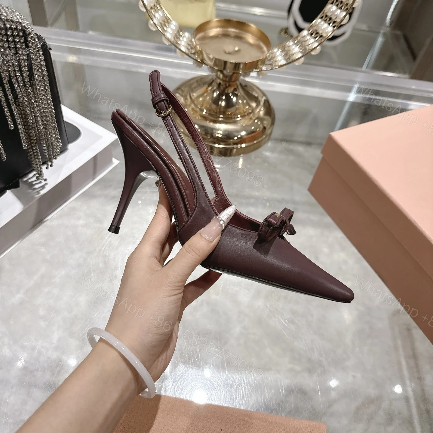 View 7 of Miu Miu Slingback Pumps With Bow Red