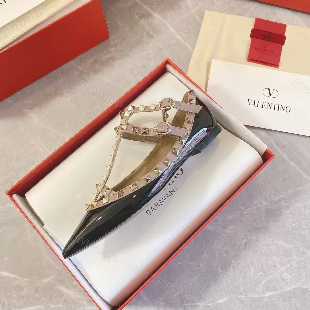View 6 of Valentino Women Black Patent Leather Studded Flats